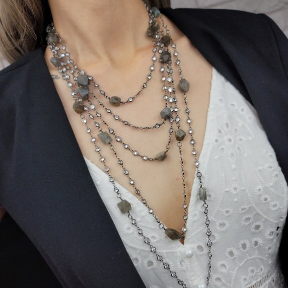 SueSue Jewelry - NEW CZ Diamond by the Yard Labradorite Necklace